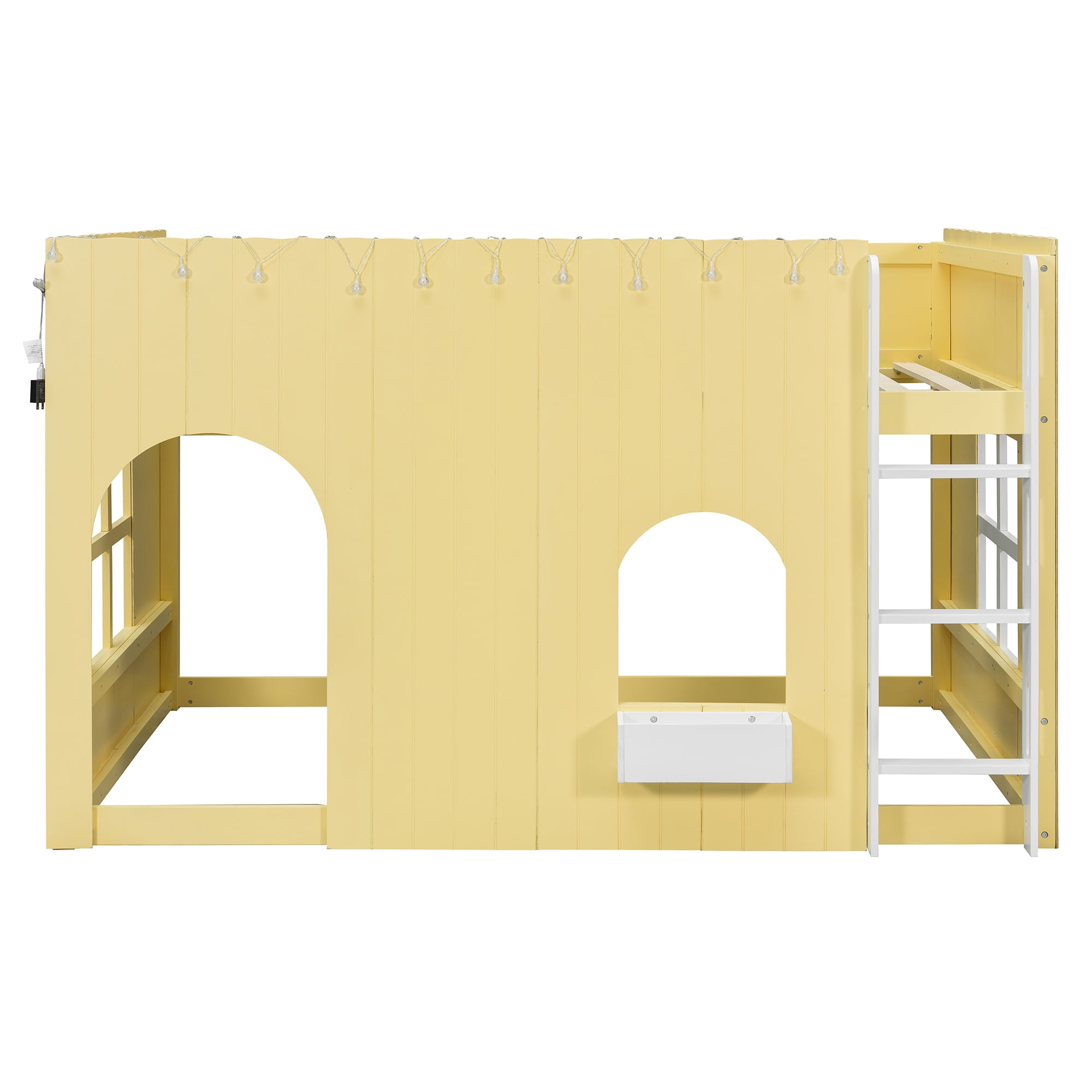 Mintazer Full House Loft Bed with LED Lights, Kids Playhouse Bed with Ladder, Yellow
