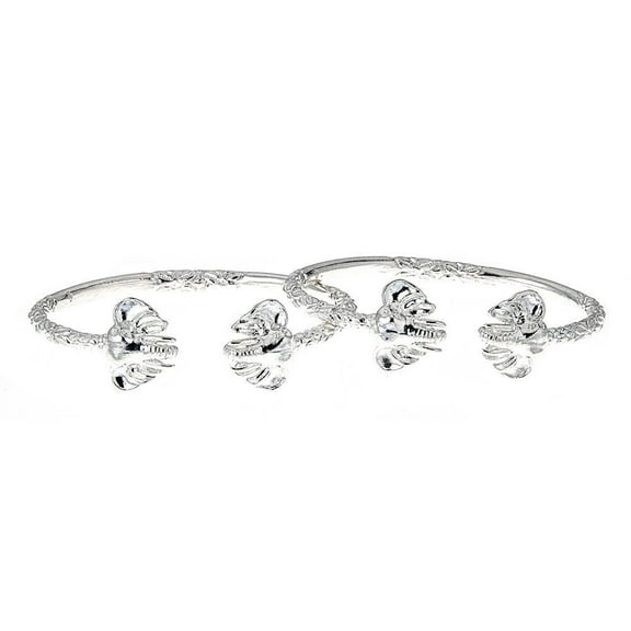 Better Jewelry Solid .925 Sterling Silver West Indian Bangles with Large Elephant Ends (PAIR)