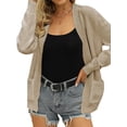 thumbnail image 3 of HUBERY Women Open Front Pocket Long Sleeve Ribbed Edge Solid Color Cardigan, 3 of 4