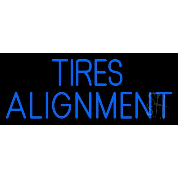 Blue Tires Alignment LED Neon Sign 13 x 32 - inches, Clear Edge Cut Acrylic Backing, with Dimmer - Bright and Premium built indoor LED Neon Sign for automotive store, and mall.