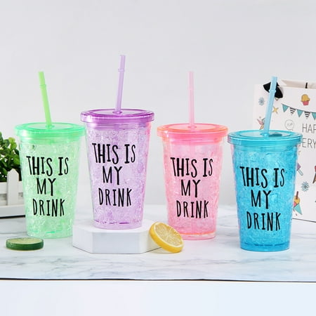 

SPRING PARK Water Bottle Flash Powder With Straws Drinking Straw Cup Drinkware