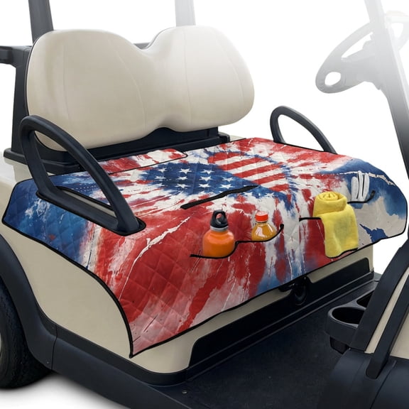 Whosucclay Tie Dye American Flag Love Golf Cart Seat Cover, 4 Convenient Pockets Golf Cart Seat Blanket for Club Car Yamaha 2-Person EZGO