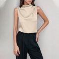 thumbnail image 5 of Lenpel Women's Tank Tops Trendy Mock Neck Ruched Front Sleeveless Satin Shirts Summer Casual Blouses, 5 of 7