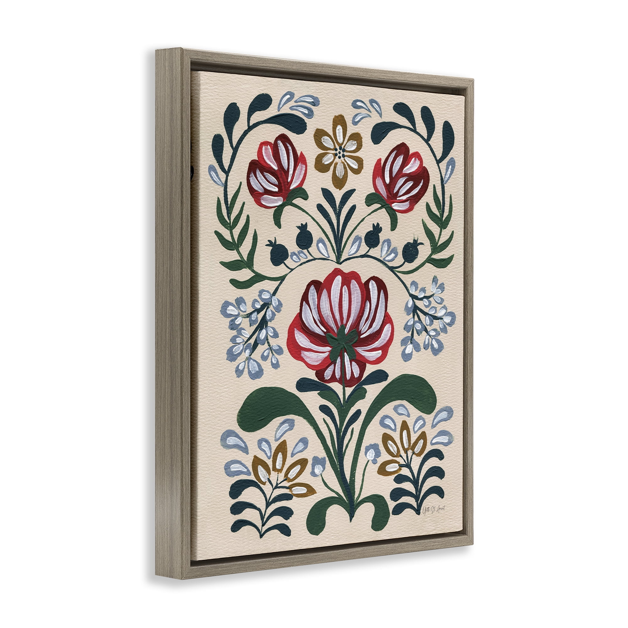 Stupell Industries Boho Folk Florals Botanical & Floral Painting Brown Floater Framed Art Print Wall Art, 17 x 21