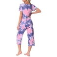 thumbnail image 3 of CONJUNTO DE PIJAMA PARA MUJERES INSPIRE CHIC PANTALONES CAPRI DE MANGA CORTA CON TIE DYE Y BOLSILLOS TAMAÑO S PÚRPURA, 3 of 6