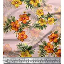 Soimoi Poly Georgette Fabric Floral & Leaves Tropical Printed Fabric 1 Yard 42 Inch Wide