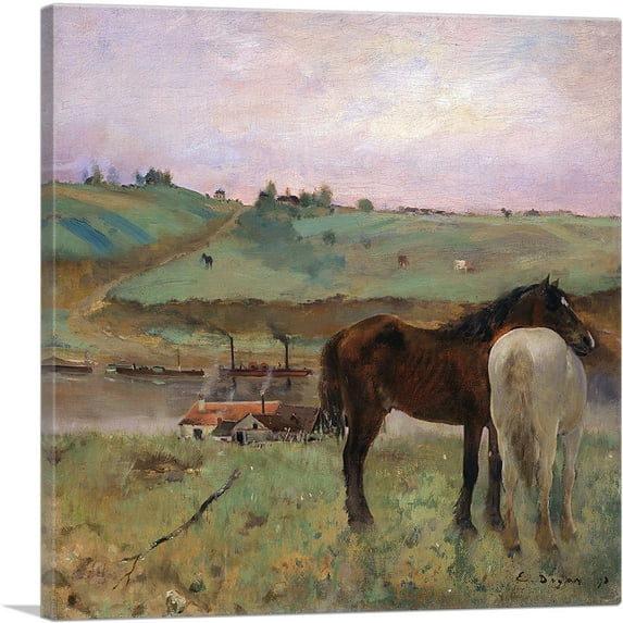 ARTCANVAS Horses in a Meadow Canvas Art Print by Edgar Degas - Size: 12" x 12" (0.75" Deep)