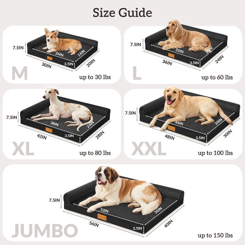 Exclusivo Mezcla L-Shaped Pet Couch Bed with Removable and Washable Cover, Orthopedic Dog Bed for Small Dogs with Non-Slip Bottom, 30"×20", Black