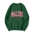 thumbnail image 4 of Sweatshirts for Women Malibu Letter Print Fall Crewneck Sweatshirt Relaxed Fit Basic Top Essential Casual Outfit Hoodie Women Dark Green XXL, 4 of 6