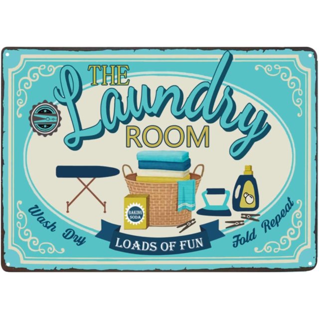Letrero de lavandería vintage de granja con un montón de diversión, letrero de lavandería, decoración de casa de campo, letreros de baño, arte de pared azul, 8 x 12 pulgadas