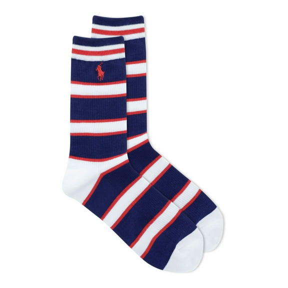 POLO RALPH LAUREN Womens Navy Striped With Logo Ribbed Novelty Crew Socks 4-10.5