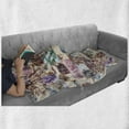 thumbnail image 6 of Vintage Soft Flannel Fleece Throw Blanket, Grunge Style Pattern with Art Flowers in Squares, Cozy Plush for Indoor and Outdoor Use, 70" x 90", Champagne and Multicolor, by Ambesonne, 6 of 6