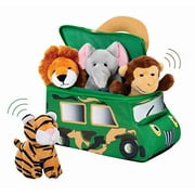Bundaloo Baby Stuffed Jungle Animals Set with Truck Carrier - Cute Mini Tiger, Lion, Monkey, and Elephant with Realistic Sounds  Plush Toys for Babies, Kids and Toddlers