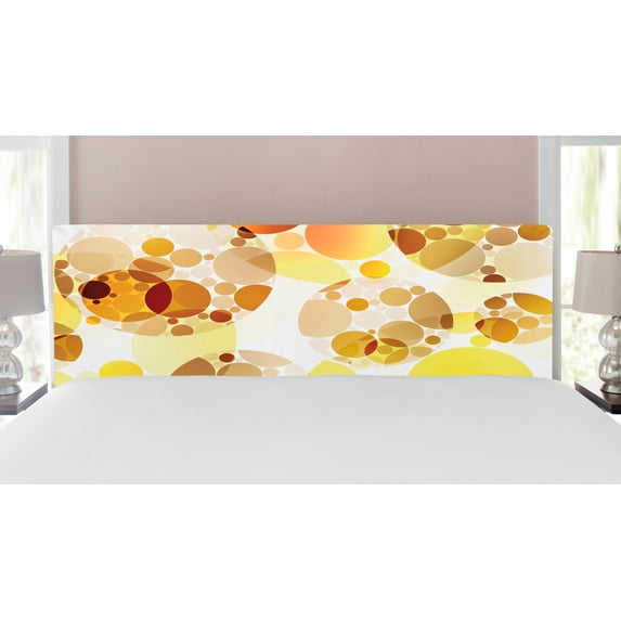 Polka Dots Headboard, Graphic Dots Relational Diameters Globes 50's Culture in Modern Artprint, Upholstered Decorative Metal Bed Headboard with Memory Foam, King Size, Yellow Mustard, by Ambesonne