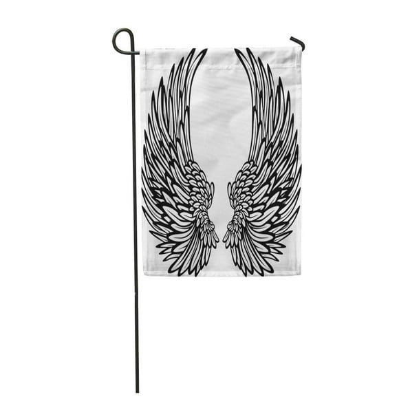 POGLIP Black White Wings Angel Bird Drawing Fantasy Garden Flag Decorative Flag House Banner 28x40 inch