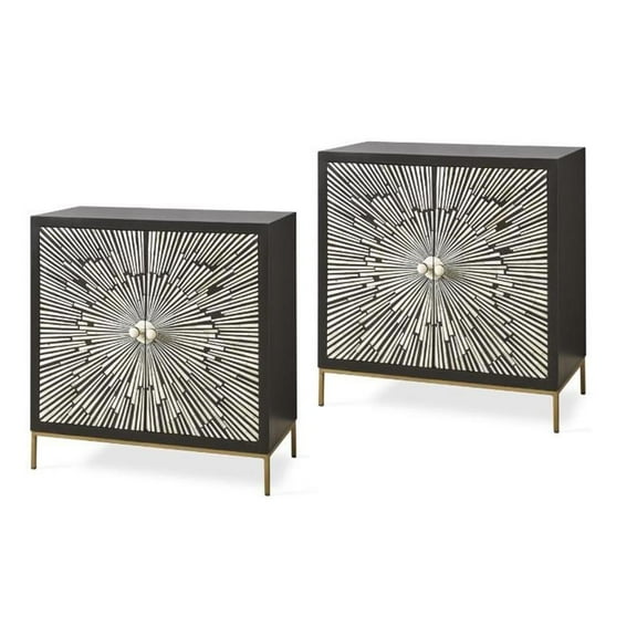 Home Square 2 Door Wood Accent Cabinet Set in Black and Ivory (Set of 2)