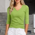 thumbnail image 2 of GEWSEY V Neck T Shirts for Women 3/4 Sleeve Cute Tops Casual Three Quarter Length Dressy Blouses Loose Layering Tunic Tops (Green, 4XL), 2 of 3
