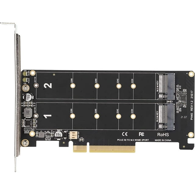 Yazoeia Adaptateur Double M.2 NVMe SSD, PCIE X8 m Carte Clé Support 2 X4 NVMe SSD/M.2 PCIE interface, 2 x Carte d'Extension 32Gbps pour PC de Bureau, Supporte PCIE 3.0, PCIE 4.0 Vitesse(ph45) CJC912-118160