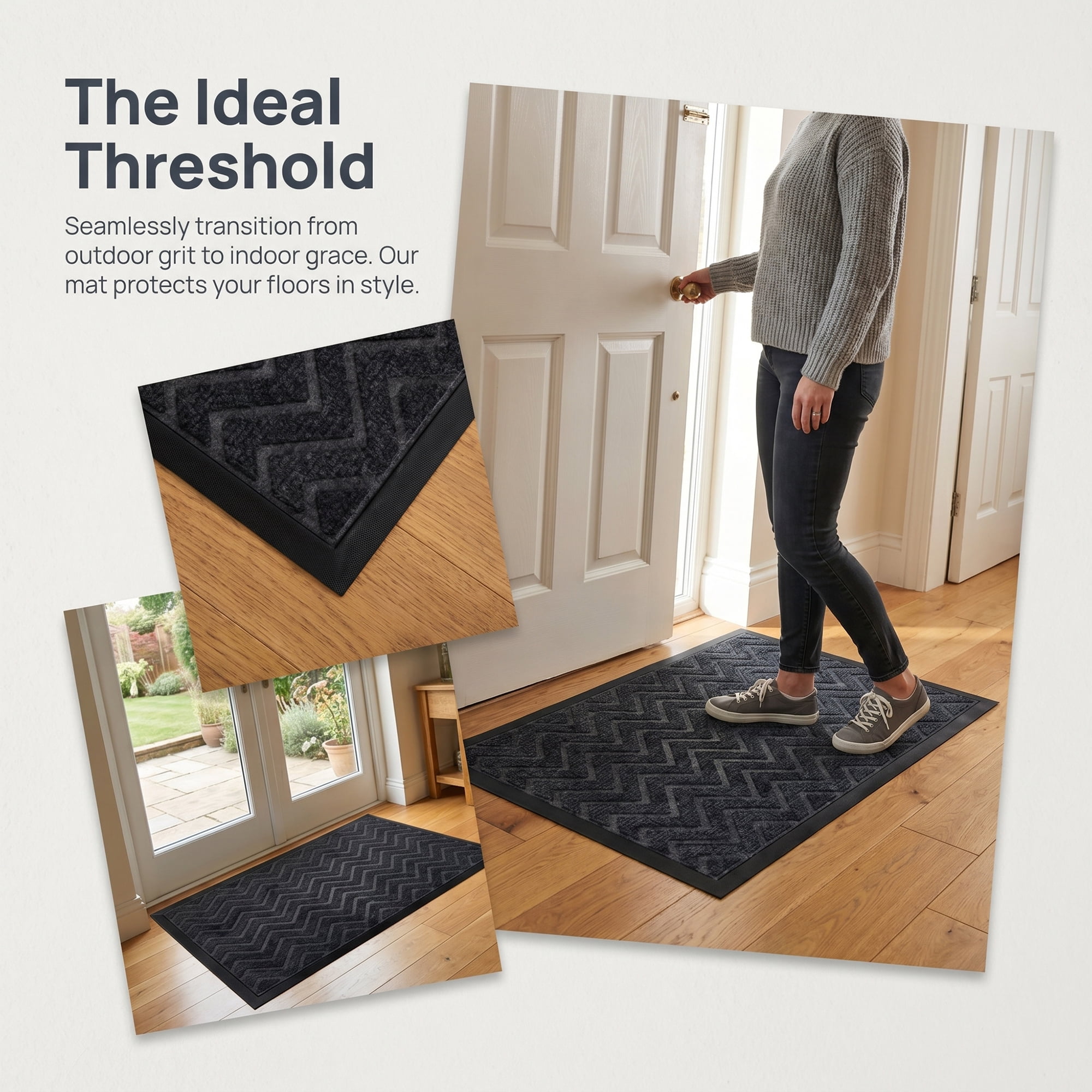Unique Bargains Waterproof Non-Slip Geometric Scraper Mat Dark Grey 30" x 18"