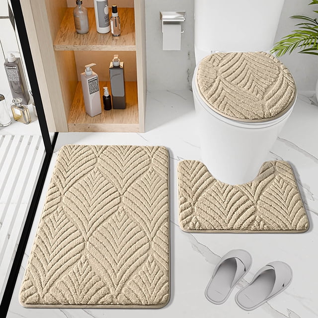 Fiudx Juego de Alfombrillas de Baño de Terciopelo de Algodón, Suaves y Cómodas, con Base Antideslizante, Absorbentes E Impermeables, Ideales para Familias (50 X 80 Cm + 50 X 40 Cm + 38 X 42 Cm)