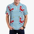 thumbnail image 3 of Balery Red Funny Crab on Blue Stripe Printed Men’s Short Sleeve Polo Shirt, Midweight Men's Shirt,Golf Polo shirts -Medium, 3 of 9