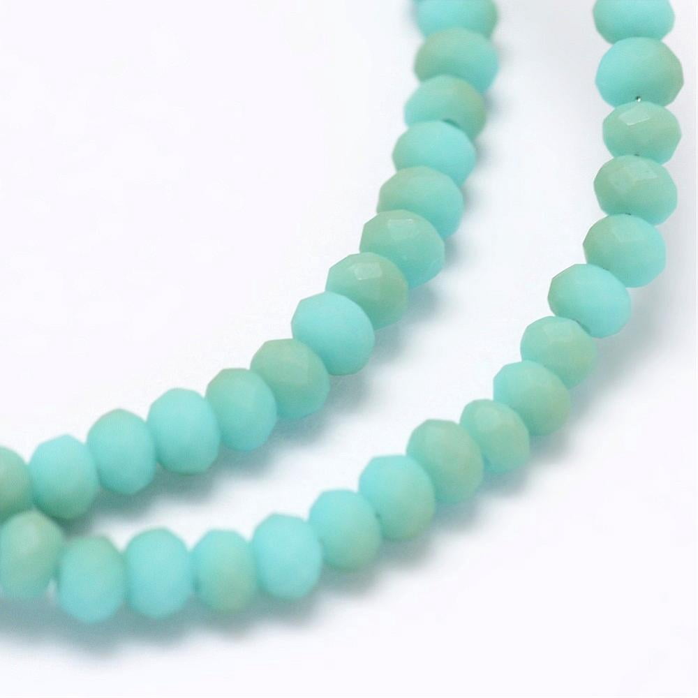 20 strand Half Rainbow Plated Faceted Rondelle Glass Bead Strands Frosted Turquoise 4~4.5x3~3.5mm Hole: 0.8mm 119pcs/strand 15.1 inch
