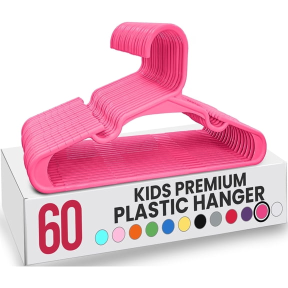Utopia Home 60 Pack Kids Hangers - 11.5 Inch Plastic Baby Hangers for Closet - Childrens Hanger for Clothes & Infant Hanger for Closet - for Everyday Standard Use (Pink)