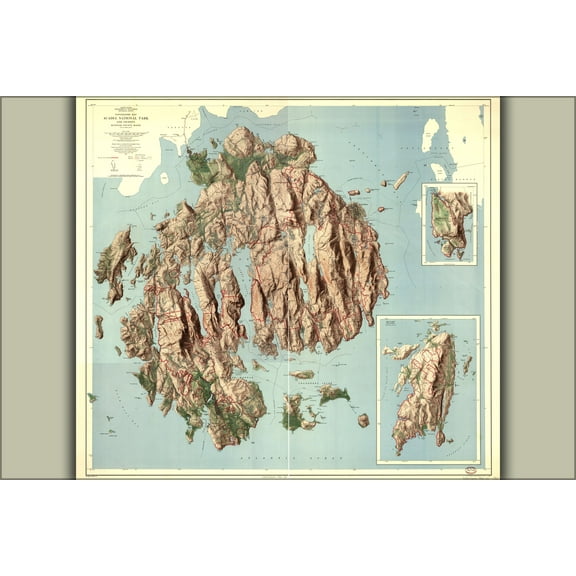 24"x36" Gallery Poster, Topographic map, Acadia National Park and vicinity, Hancock County, Maine 1960
