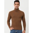 thumbnail image 2 of Suéteres de cuello alto para hombre Suéter de punto ajustado con cable acanalado de invierno marrón L Unique Bargains Sweater, 2 of 6