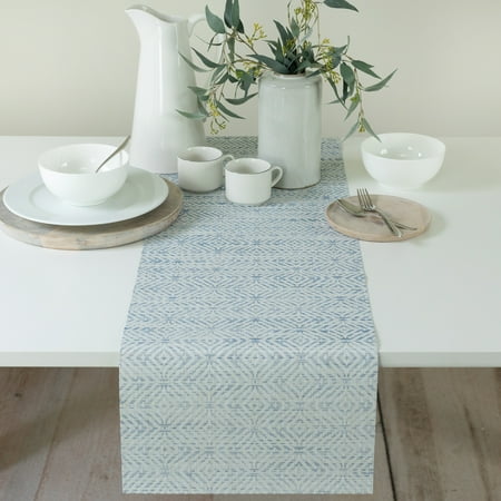 Mainstays Marlin Woven Vinyl Table Runner Blue Linen 14 x 72