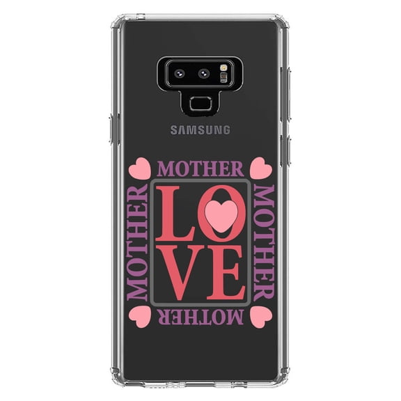 DistinctInk Clear Shockproof Hybrid Case for Samsung Galaxy Note 9 - TPU Bumper Acrylic Back Tempered Glass Screen Protector - Love Mother Hearts Pink Purple