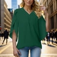 thumbnail image 2 of OSOLU Women Solid Color Fashion V-Neck T-Shirt Tshirts Tee Loose Temperament Casual Petal Sleeve Shirt Tops Breathable Dailywear, 2 of 5
