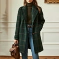 thumbnail image 4 of yuCgh Women's Winter Notched Collar Plaid Wool Trench Coat Button Down Mid Long Overcoat Outerwear with Classic Design for Warm and Stylish Look,Dark Green L, 4 of 5