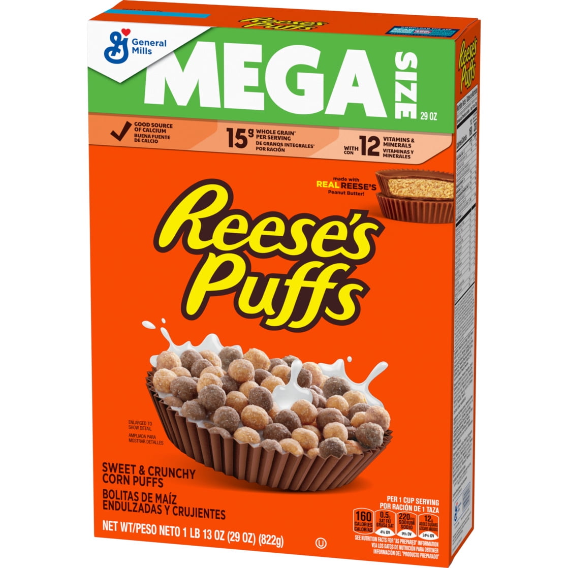 (10 pack) REESE'S PUFFS Mega Size Breakfast Cereal, Chocolatey Peanut Butter, 29 oz - Crunchy Corn Puffs