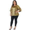 thumbnail image 3 of DARING DIVA Women's Plus Metallic Tops Sparkly Crew Neck Loose Shirts 1X Gold, 3 of 6