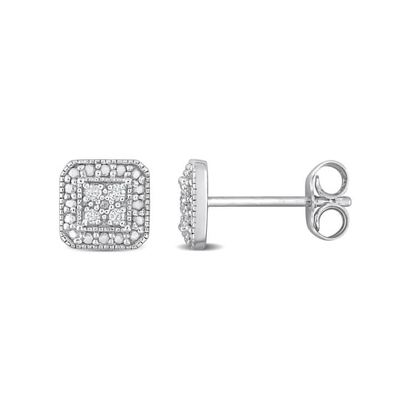 Miabella Women's 1/10 Carat T.W. Diamond Sterling Silver Cluster Square Halo Stud Earrings