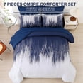thumbnail image 2 of Ombre Blue Comforter Set King Size Gradient Navy Blue White Boho Bedding Set for Teen Men Women 7 Pieces Bed in A Bag Bohemian Bed Set with Comforter, Sheets, Pillowcases & Shams, 2 of 6