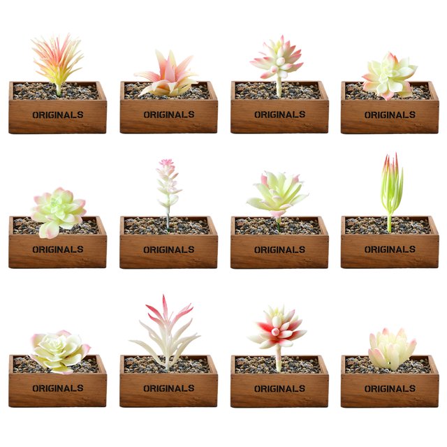 12 Uds flocado Serie Blanca cabezas de flores suculentas suministros creativos DIY flores de plástico plantas verdes artificiales