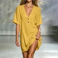 thumbnail image 5 of Qiopertar Summer Dresses for Women Boho Vacation Beach Dress Button Down V Neck Short Sleeve Loose Flowy Slit Casual Party Sundress, Yellow S, 5 of 7