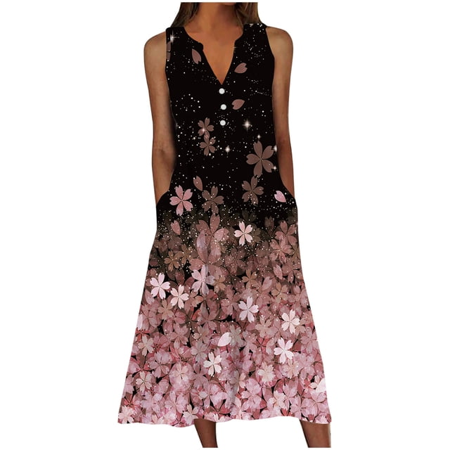 bbymog Robes pour Femmes Robes Maxi pour Femmes Été Imprimé Floral Col en V Robes d'Été Grande Taille Vacances Plage Robes pour Femmes Violet m