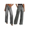 thumbnail image 2 of Women'S Wide Leg Jeans High Waisted Strechy Raw Hem Pants Grey XL, 2 of 8