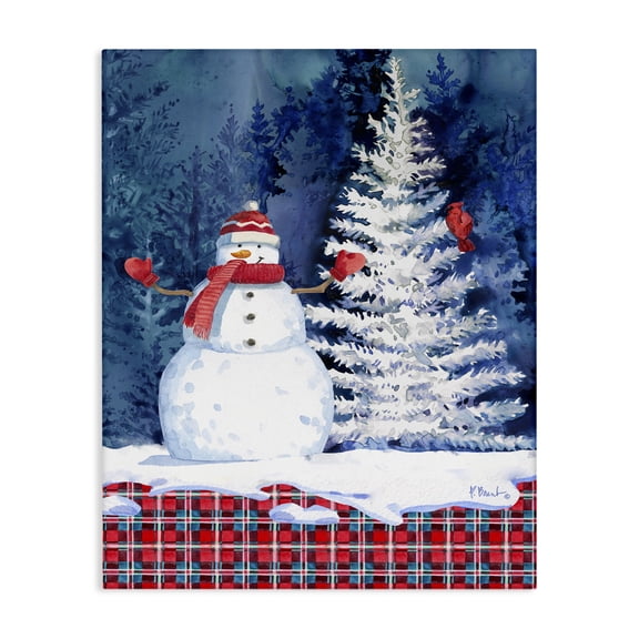 Stupell Industries Farmhouse Winter Snowman on Plaid Canvas Art, 16 x 20, by Paul Brent