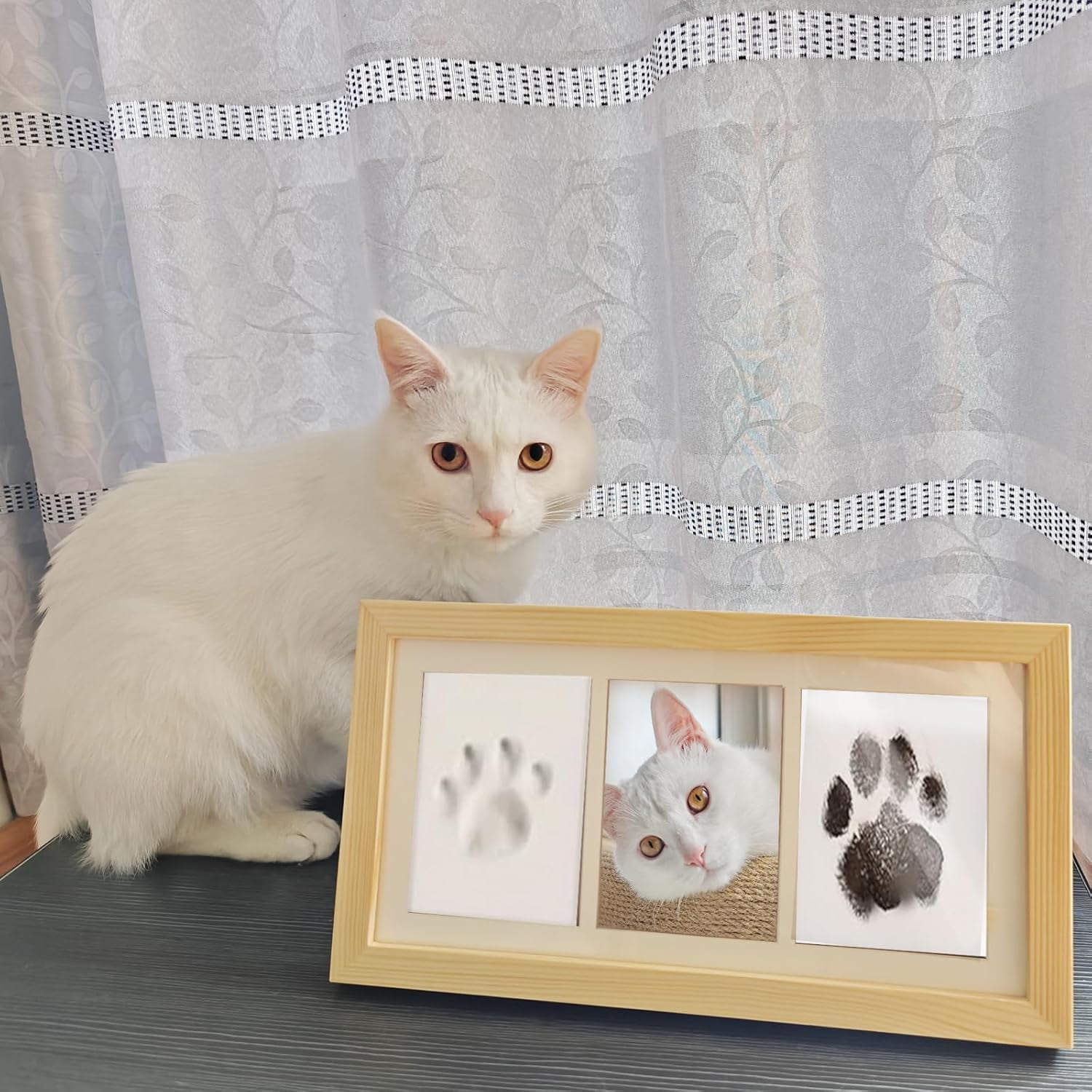 Zeokiar Paw Print Impression Kit for Dogs and Cats, 2 Clay, Large Ink Pad, Wooden Picture Frame, Pet Memorial Keepsake, Gift for Pet Owners & Lovers