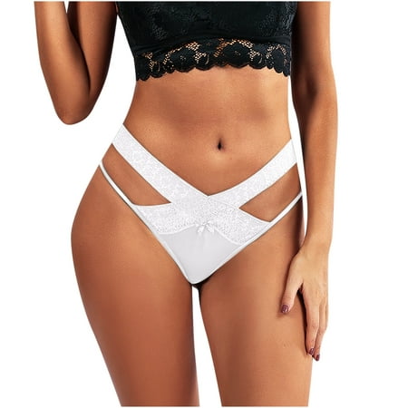 

FRSASU Underwear Clearance Women s Briefs Clearance Women Soild Lace Low Waisted G-String Panties Briefs Underwear Bikini White 4(S)