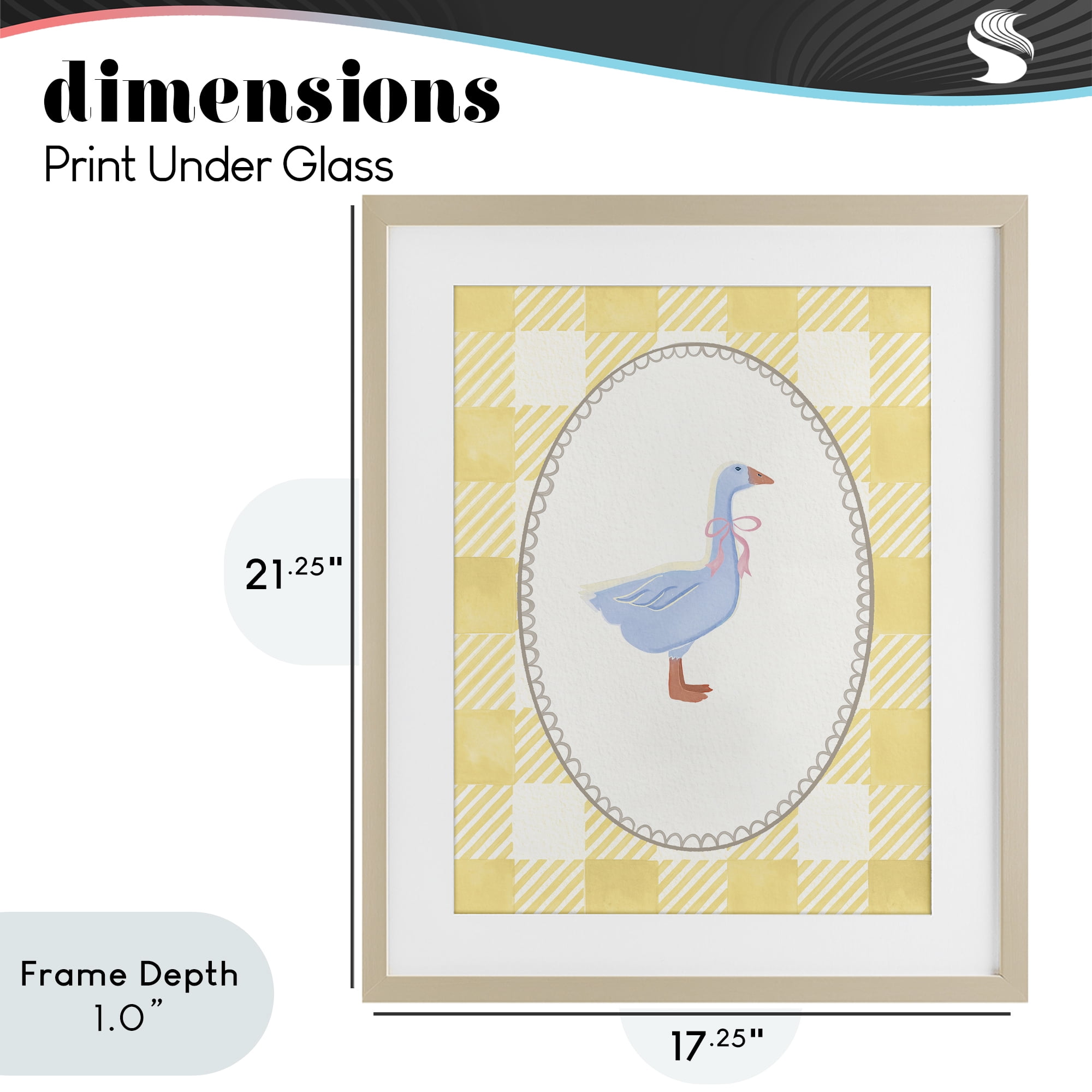 Stupell Industries Little Goose on Yellow Gingham Birch Framed Print Under Glass, design by The Paper Curator