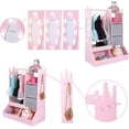 thumbnail image 3 of Garvee Girls' Dress Up Storage with Light & Mirror, Kids Armoire with Clothing Rack and Storage Bin, Pink, 3 of 5