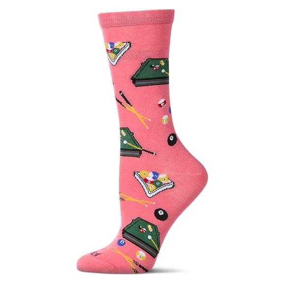 MeMoi Women's "Shoot Pool" Rayon Blend Novelty Crew Sock - Womens - Female, 9-11, Pink Lemonade