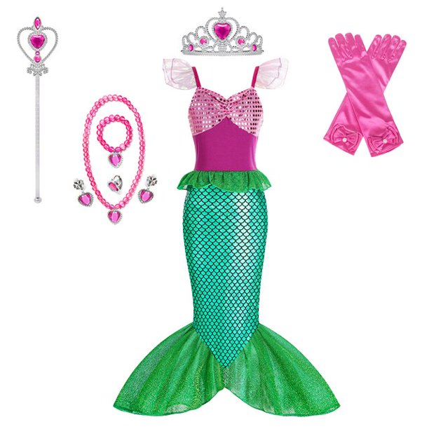 Ropa de niña de Disney princesa Sirenita Ariel vestido de verano niños Cosplay disfraz niños carnaval cumpleaños fiesta Dress5-6T 130CM Gao Jinjia LED