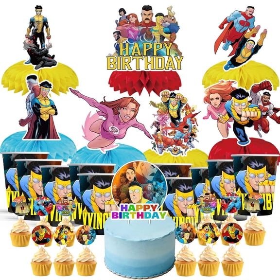 Invincible Party Supplies Decor Cups Fans Decorations Honeycomb Centerpieces Cake Toppers