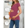 thumbnail image 2 of Bearsland Women’s Cotton Breathable Short Sleeve Maternity Shirt Casual Side Ruched Tunic Pregnancy Top Clothes 2-Pack, 2 of 5